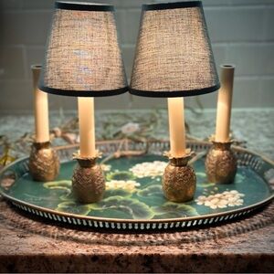 🍍Vtg Brass Pineapple Candle Accent Lamps - Set of 4